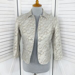Harold’s Metallic Floral Jaquard Blazer Jacket Tan Grey Gold 2